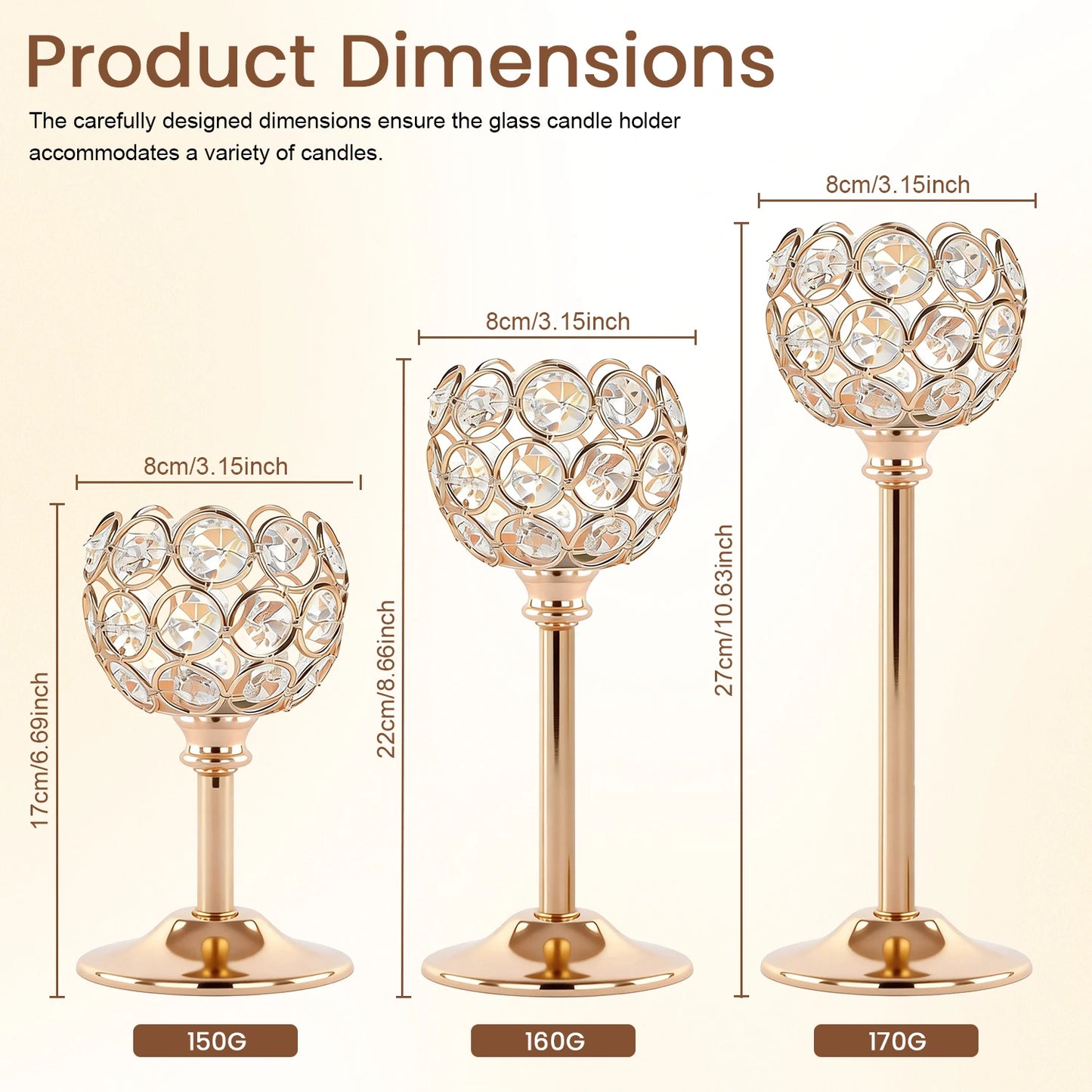 1PC Elegant Gold Silver Metal Glass Candle Holder Tealight Candlestick Wedding Table Centerpiece Home Decoration