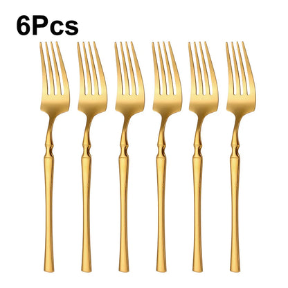 6/24/30Pcs Gold Thin Cutlery Stainless Steel Tableware Western Dinner Set Solid Color Knife Fork Spoon Mirror Kitchen Utensils