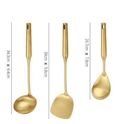 1/7Pcs Stainless Steel Kitchenware Creative Gold Soup Spoon Noodle Colander Hot Pot Spoon Rice Spoon Kitchen Cooking Frying Tool