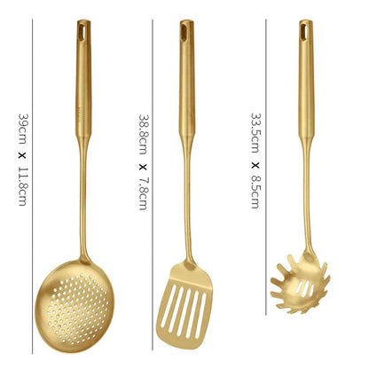 1/7Pcs Stainless Steel Kitchenware Creative Gold Soup Spoon Noodle Colander Hot Pot Spoon Rice Spoon Kitchen Cooking Frying Tool