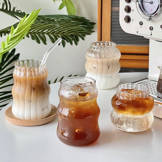 Transparent Glass Cup Exquisite Heat-resistant Tumbler Tea Juice Milk Coffee Mug Water Glasses Stripe Mug Drinkware 350ml-865ml
