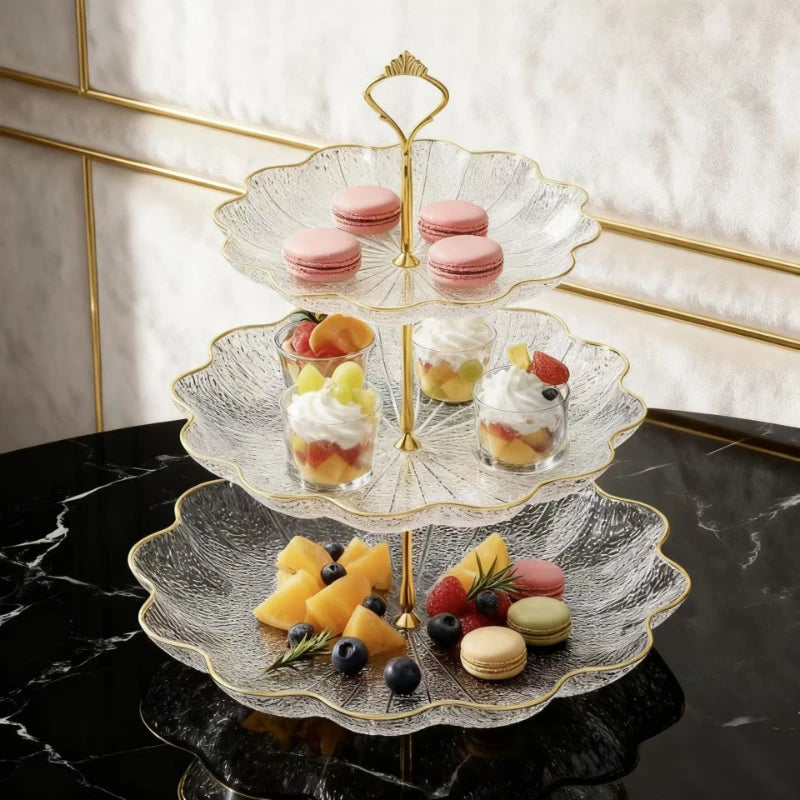 Lotus Leaf Three-layer Dessert Snack Tray Creative Living Room Home Afternoon Tea Candy Fruit Cake Tray Party Restaurant