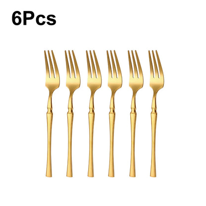 6/24/30Pcs Gold Thin Cutlery Stainless Steel Tableware Western Dinner Set Solid Color Knife Fork Spoon Mirror Kitchen Utensils