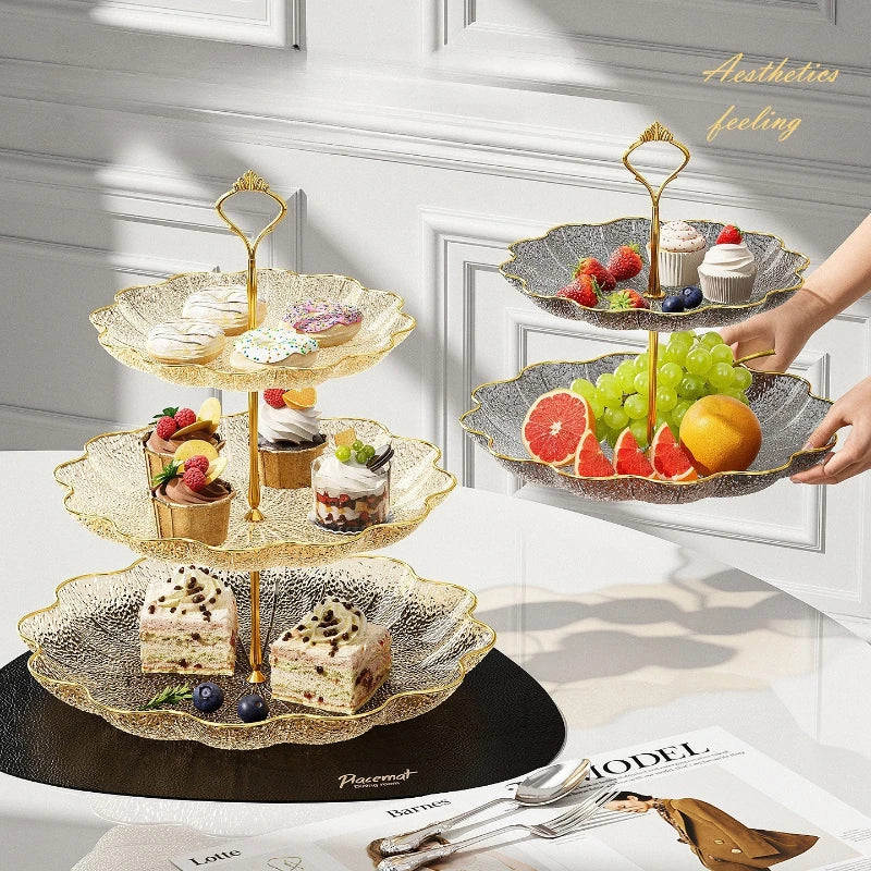 Lotus Leaf Three-layer Dessert Snack Tray Creative Living Room Home Afternoon Tea Candy Fruit Cake Tray Party Restaurant