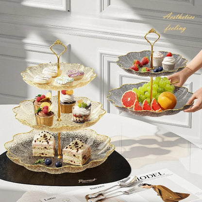Lotus Leaf Three-layer Dessert Snack Tray Creative Living Room Home Afternoon Tea Candy Fruit Cake Tray Party Restaurant