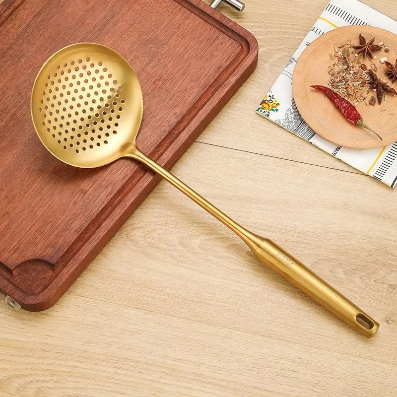 1/7Pcs Stainless Steel Kitchenware Creative Gold Soup Spoon Noodle Colander Hot Pot Spoon Rice Spoon Kitchen Cooking Frying Tool