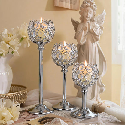 1PC Elegant Gold Silver Metal Glass Candle Holder Tealight Candlestick Wedding Table Centerpiece Home Decoration