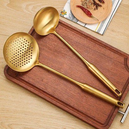 1/7Pcs Stainless Steel Kitchenware Creative Gold Soup Spoon Noodle Colander Hot Pot Spoon Rice Spoon Kitchen Cooking Frying Tool
