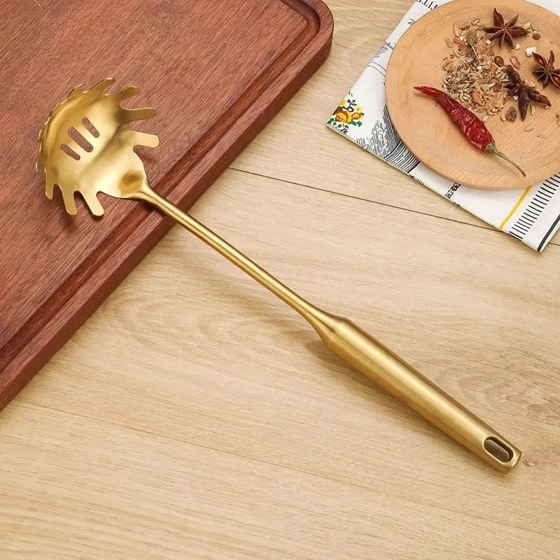 1/7Pcs Stainless Steel Kitchenware Creative Gold Soup Spoon Noodle Colander Hot Pot Spoon Rice Spoon Kitchen Cooking Frying Tool