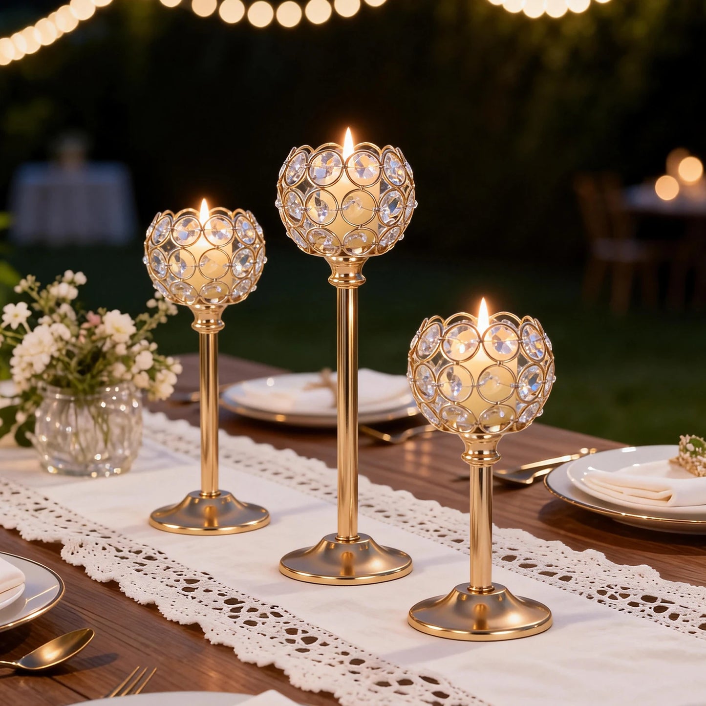 1PC Elegant Gold Silver Metal Glass Candle Holder Tealight Candlestick Wedding Table Centerpiece Home Decoration