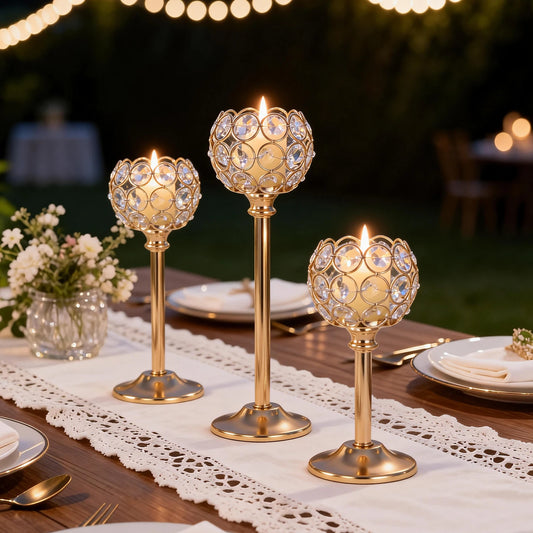 1PC Elegant Gold Silver Metal Glass Candle Holder Tealight Candlestick Wedding Table Centerpiece Home Decoration