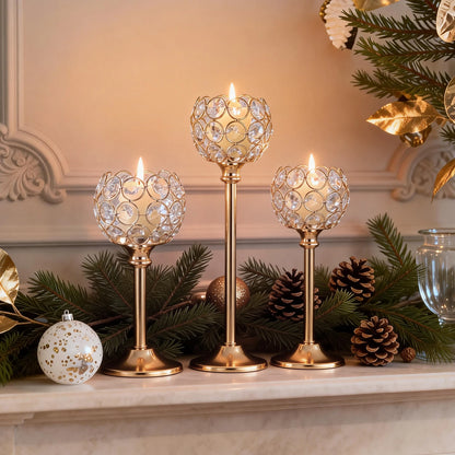 1PC Elegant Gold Silver Metal Glass Candle Holder Tealight Candlestick Wedding Table Centerpiece Home Decoration